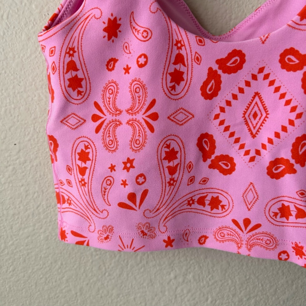 Aerie Offline Real Me Sports Bra Low Key LongLine Recharge Pink Paisley Size XS - Picture 10 of 15